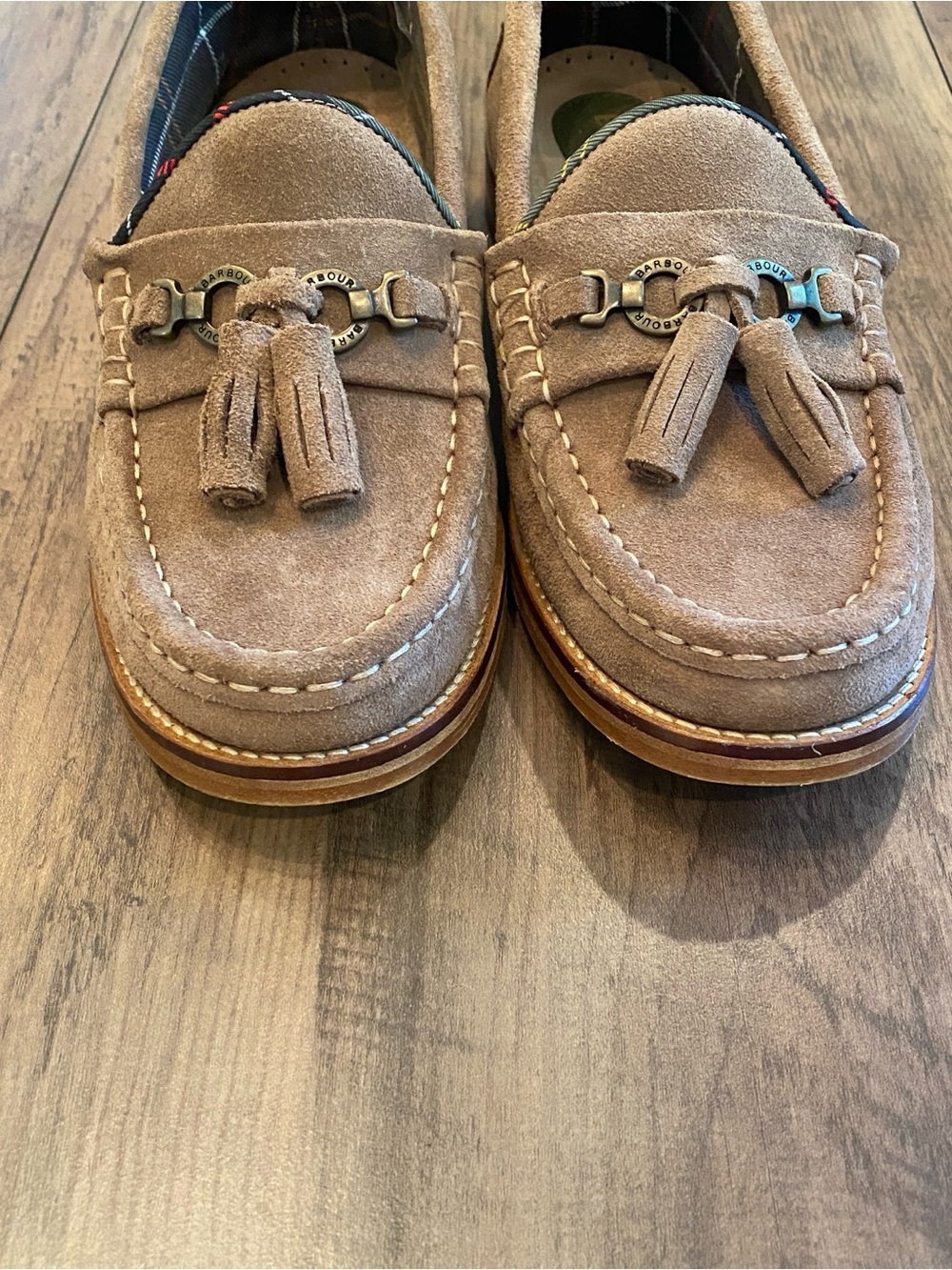 Barbour • Jen Suede Tassel Loafers • Tartan Lined British Heritage Shoes • Sz. 6 - Picture 4 of 9